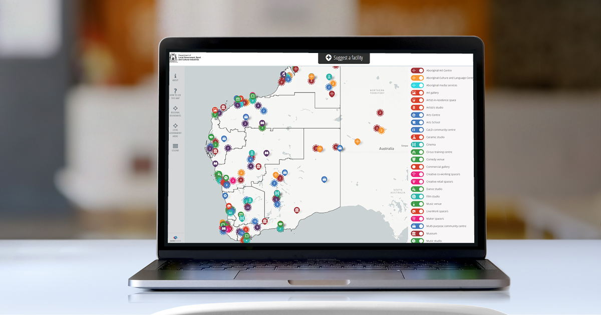 笔记本电脑屏幕上显示的西澳文化基础设施地图