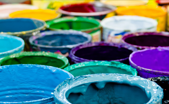 Colourful paint buckets