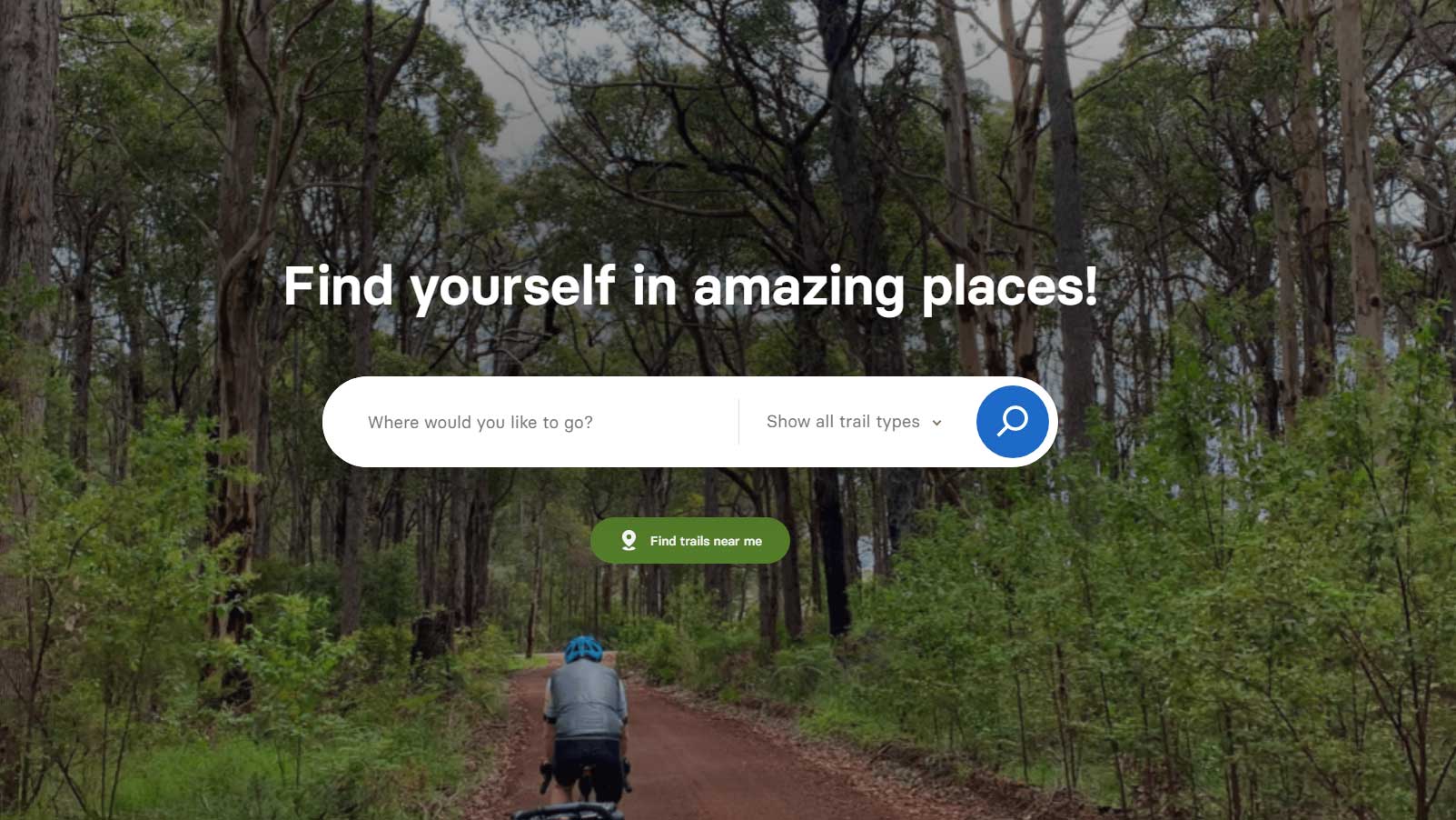 追踪WA网站与搜索领域和标题，发现自己在惊人的地方。背景中一个骑自行车的人在灌木丛中行走的黑暗图像。